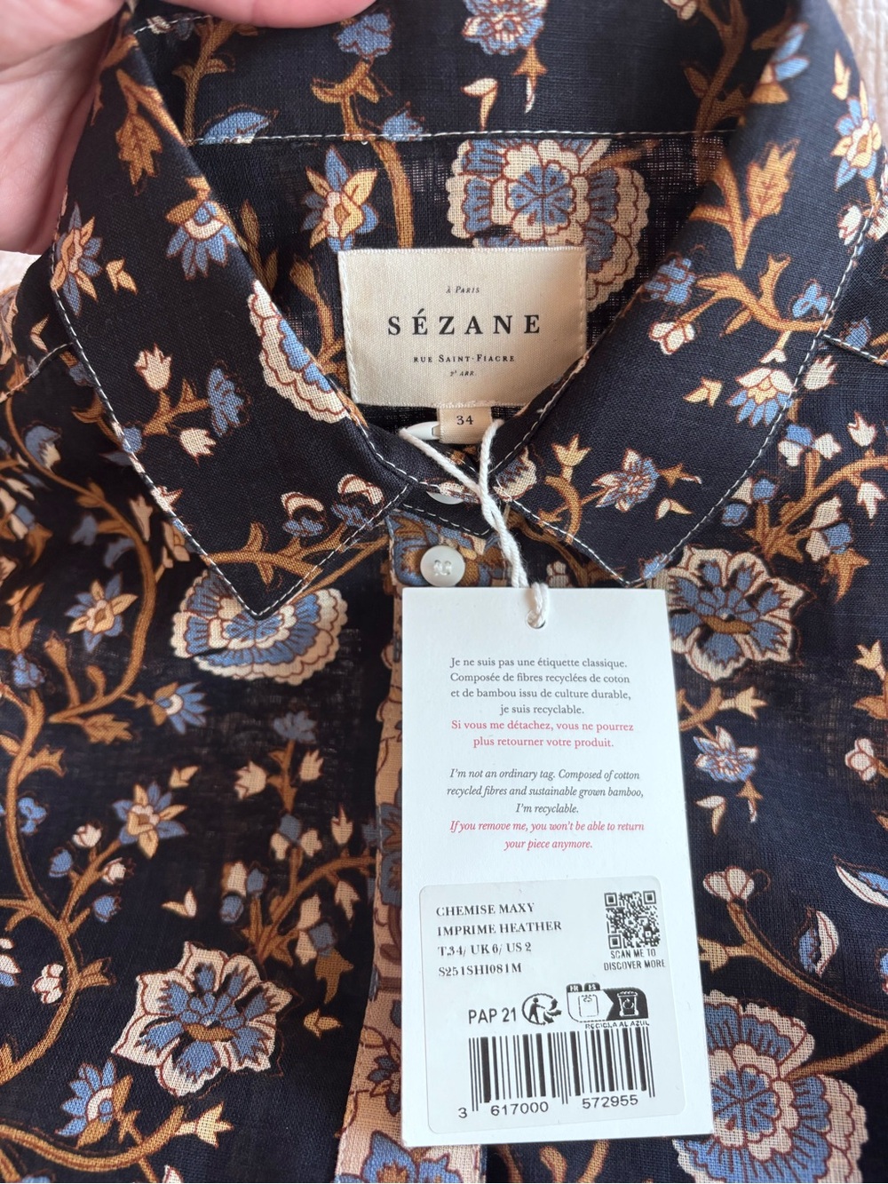 NWT Sézane Set - Maxy Shirt + Azziano Trousers in Heather Print Size 4/36 - Picture 11 of 14